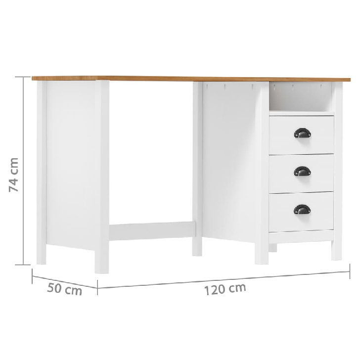 Rašomasis stalas su 3 stalčiais Hill Range, 120x50x74cm, pušis