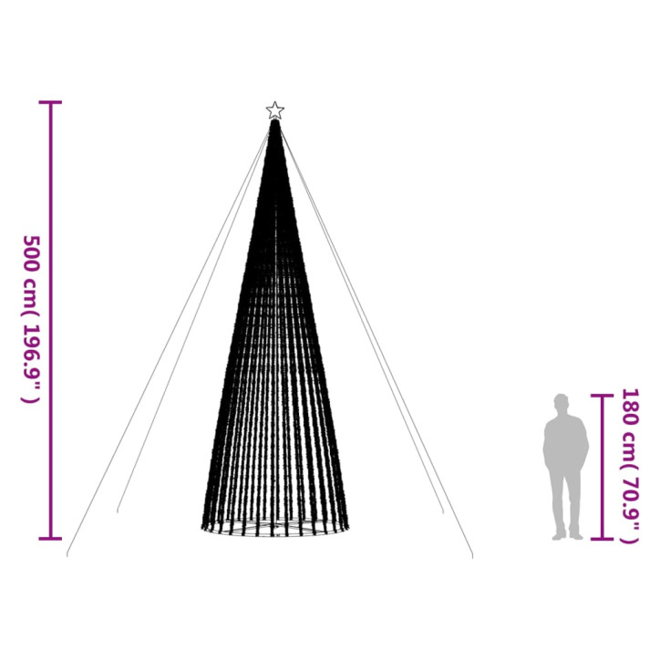 Šviečianti Kalėdų eglutė, 500cm, 1544 šiltos LED, kūgio formos