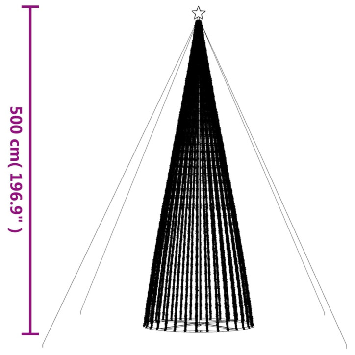 Šviečianti Kalėdų eglutė, 500cm, 1544 šiltos LED, kūgio formos