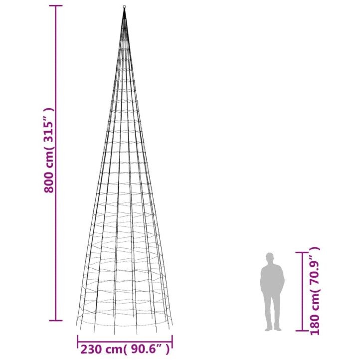 Kalėdų eglutė ant vėliavos stiebo, 800cm, 3000 šaltų LED