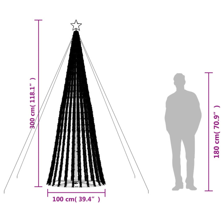 Šviečianti Kalėdų eglutė, 300cm, 688 šiltos LED, kūgio formos