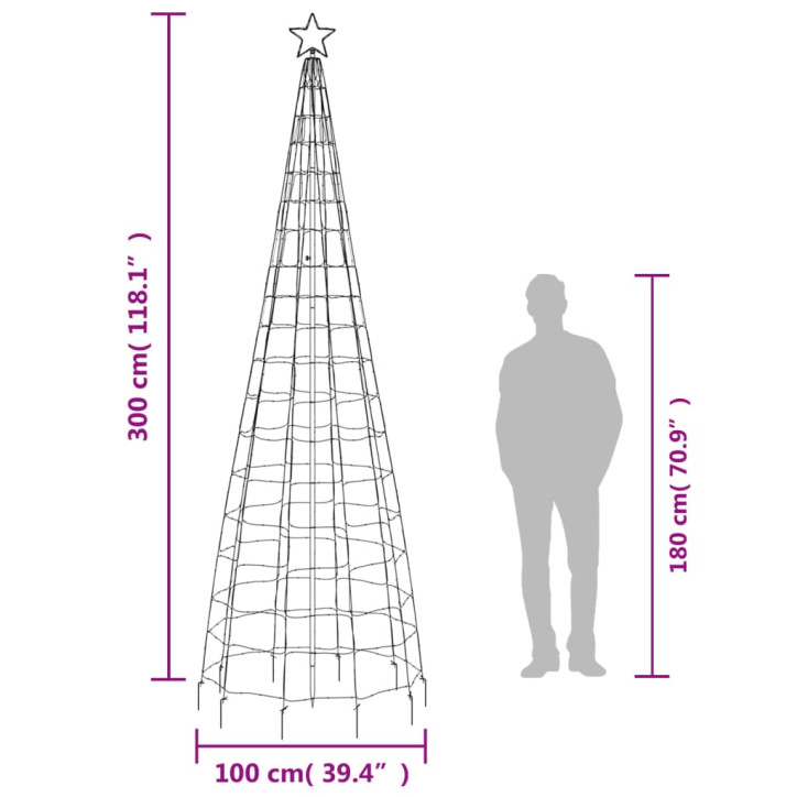 Šviečianti Kalėdų eglutė, 300cm, 570 šaltų LED, kūgio formos