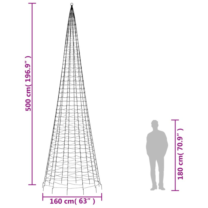 Kalėdų eglutė ant vėliavos stiebo, 500cm, 1534 spalvotos LED