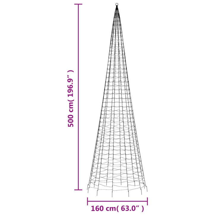 Kalėdų eglutė ant vėliavos stiebo, 500cm, 1534 spalvotos LED