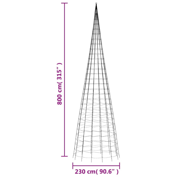 Kalėdų eglutė ant vėliavos stiebo, 800cm, 3000 spalvotų LED