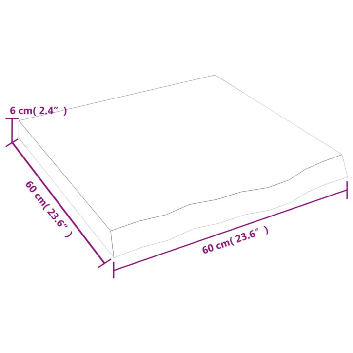 Stalviršis, 60x60x(2–6)cm, neapdorotas ąžuolo medienos masyvas