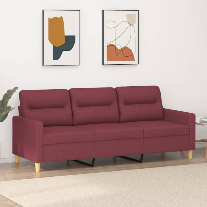 Trivietė sofa, raudonojo vyno spalvos, 180cm, audinys