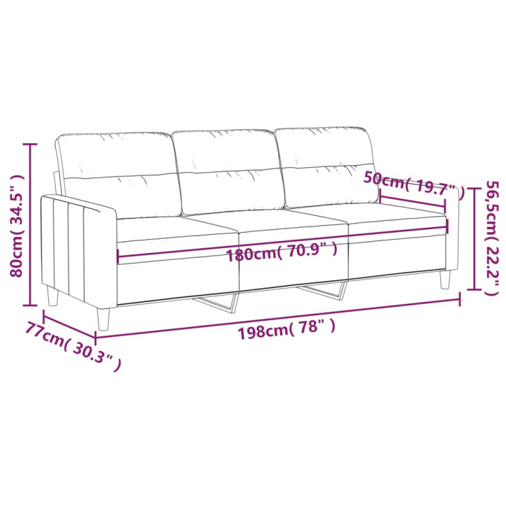 Trivietė sofa, raudonojo vyno spalvos, 180cm, audinys