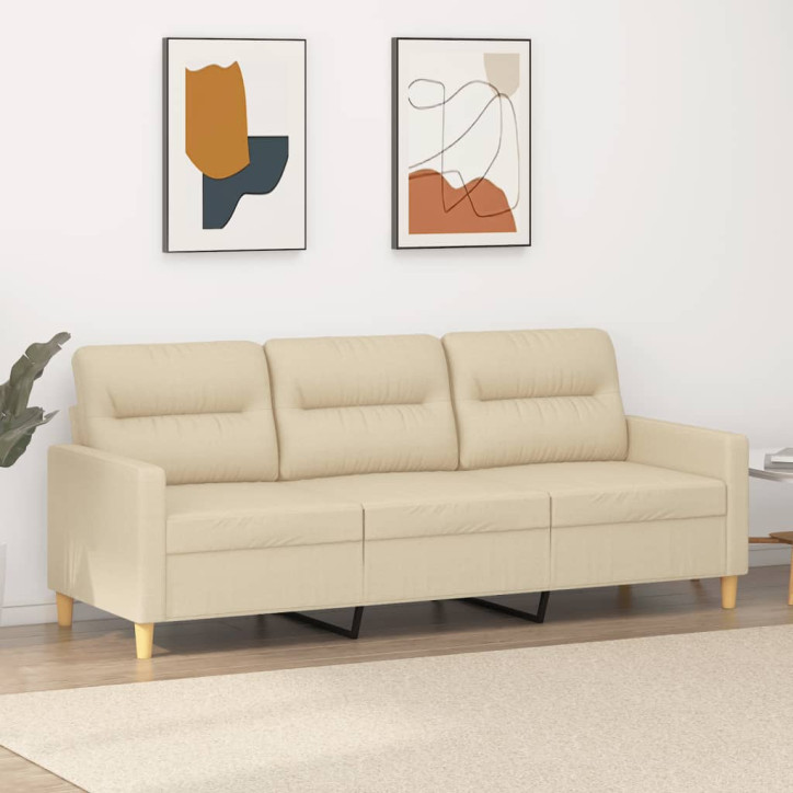 Trivietė sofa, kreminės spalvos, 180cm, audinys