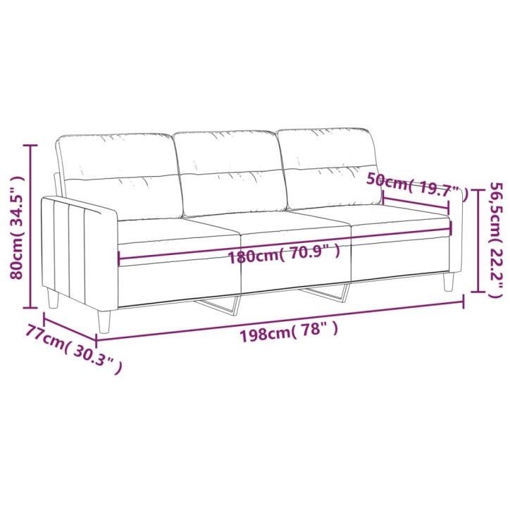 Trivietė sofa, kreminės spalvos, 180cm, audinys