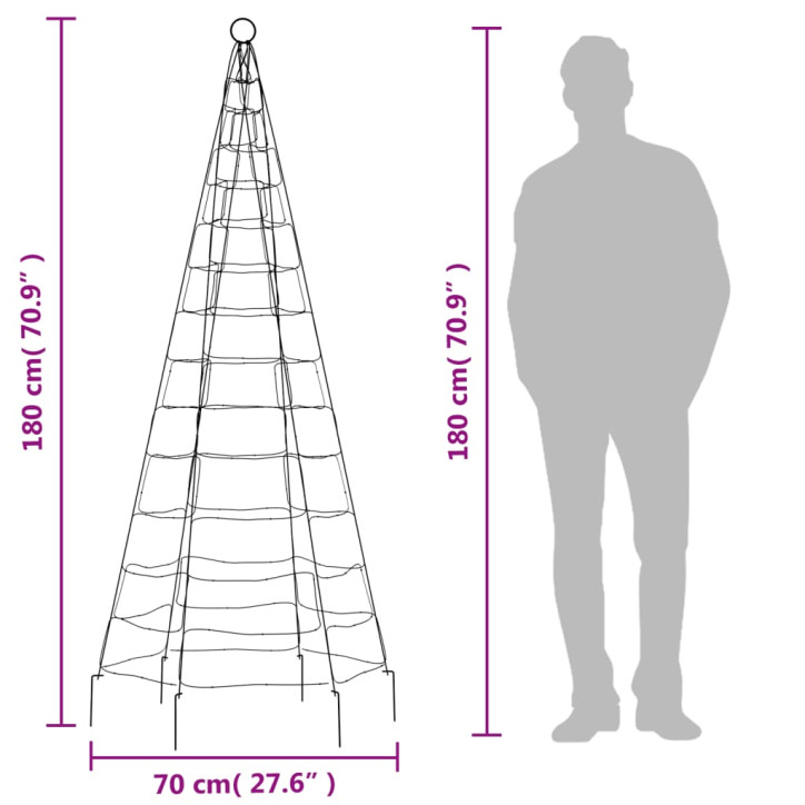 Kalėdų eglutė ant vėliavos stiebo, 180cm, 200 šiltų baltų LED