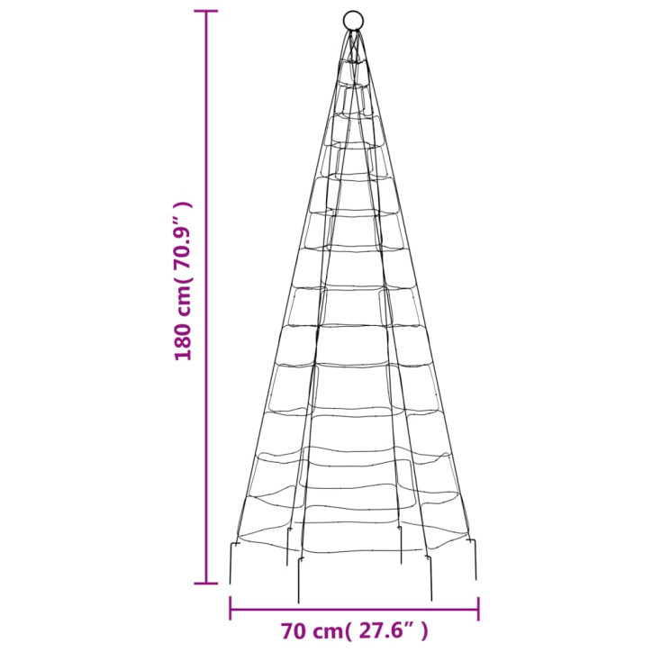 Kalėdų eglutė ant vėliavos stiebo, 180cm, 200 šiltų baltų LED