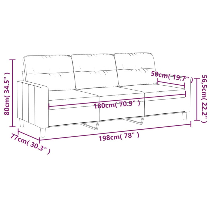 Trivietė sofa, rudos spalvos, 180cm, audinys