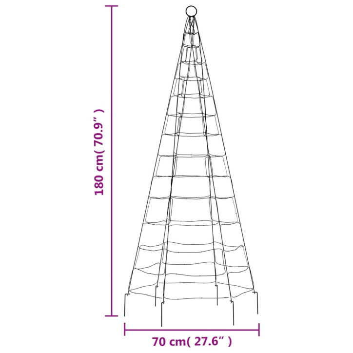 Kalėdų eglutė ant vėliavos stiebo, 180cm, 200 spalvotų LED