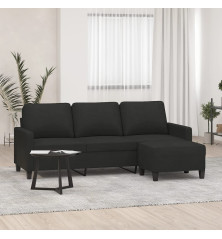 Trivietė sofa su pakoja, juodos spalvos, 180cm, audinys