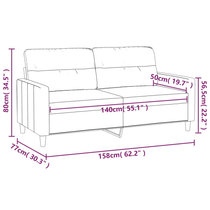 Dvivietė sofa, juodos spalvos, 140cm, audinys