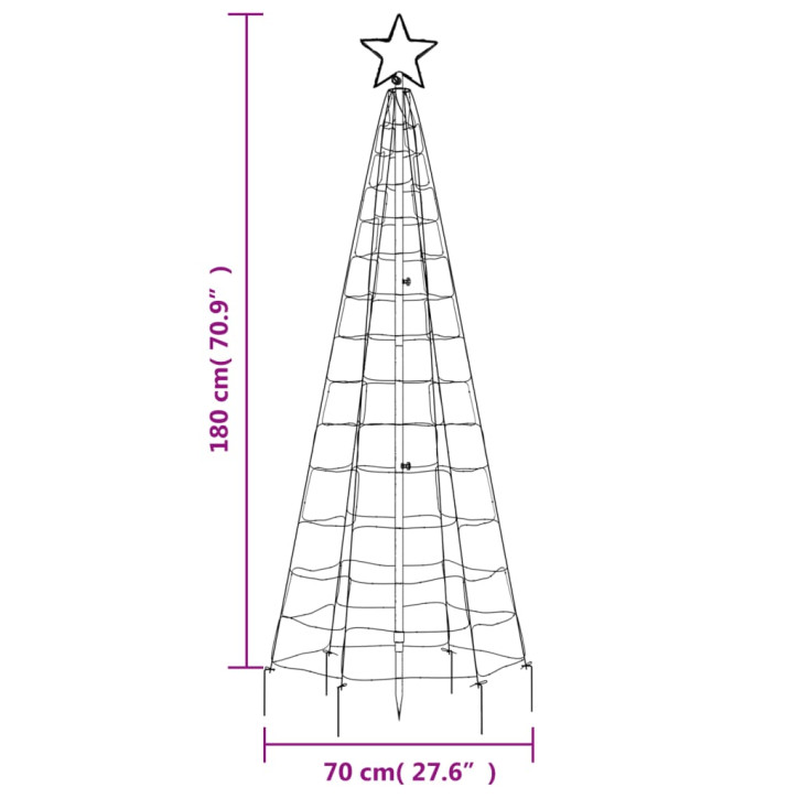 Šviečianti Kalėdų eglutė, 180cm, 220 šaltų LED, kūgio formos