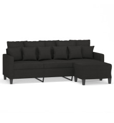 Trivietė sofa su pakoja, juodos spalvos, 180cm, audinys