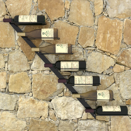 Prie sienos montuojamas vyno laikiklis, juodas, metalas