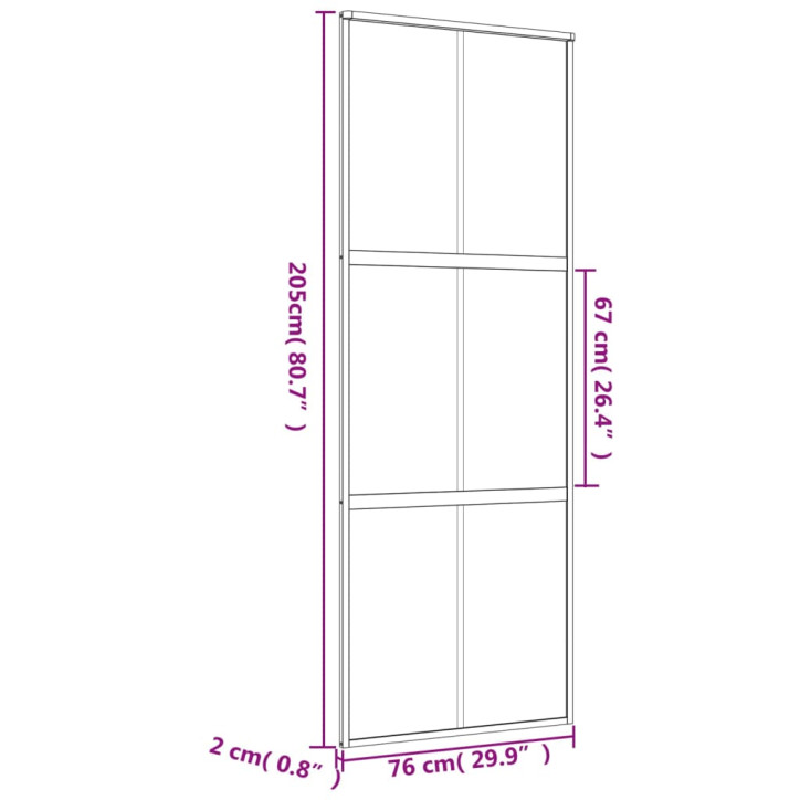 Stumdomos durys, auksinės, 76x205cm, ESG stiklas ir aliuminis