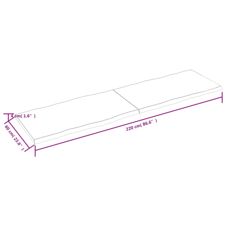 Stalviršis, 220x60x(2-4)cm, medienos masyvas, su gyvu kraštu