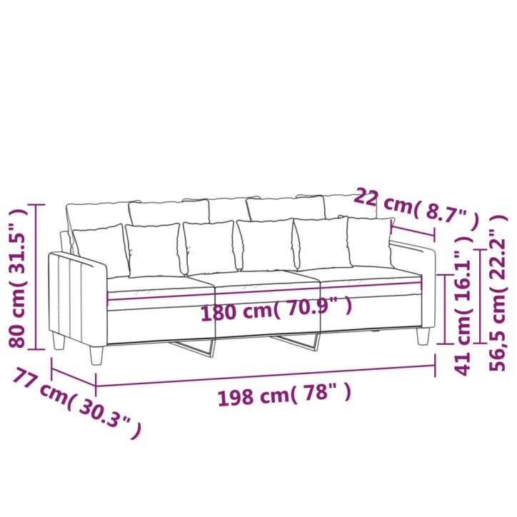 Trivietė sofa, šviesiai geltonos spalvos, 180cm, audinys