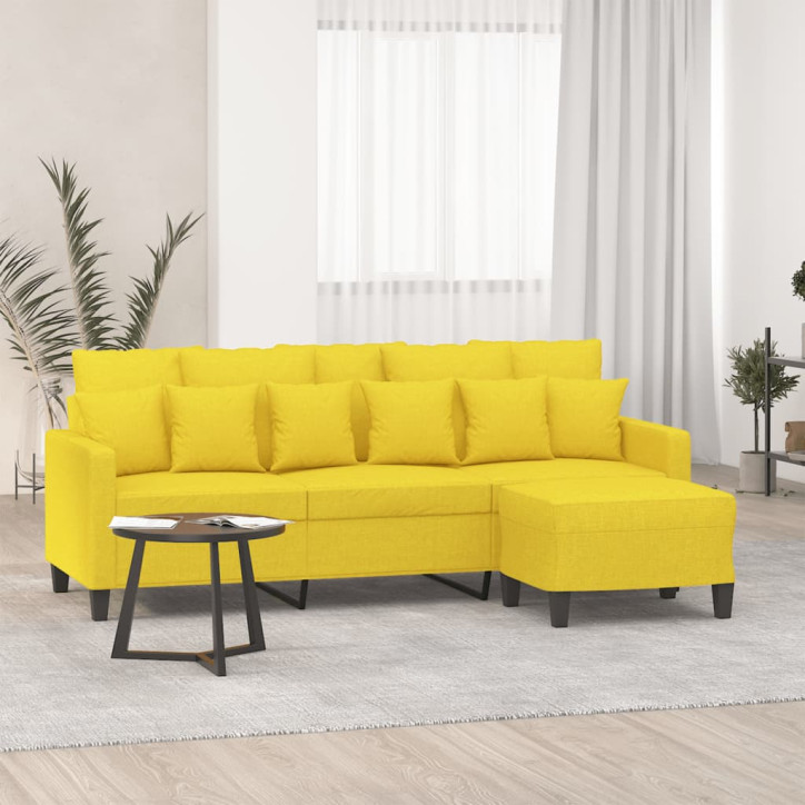 Trivietė sofa su pakoja, šviesiai geltona, 180cm, audinys