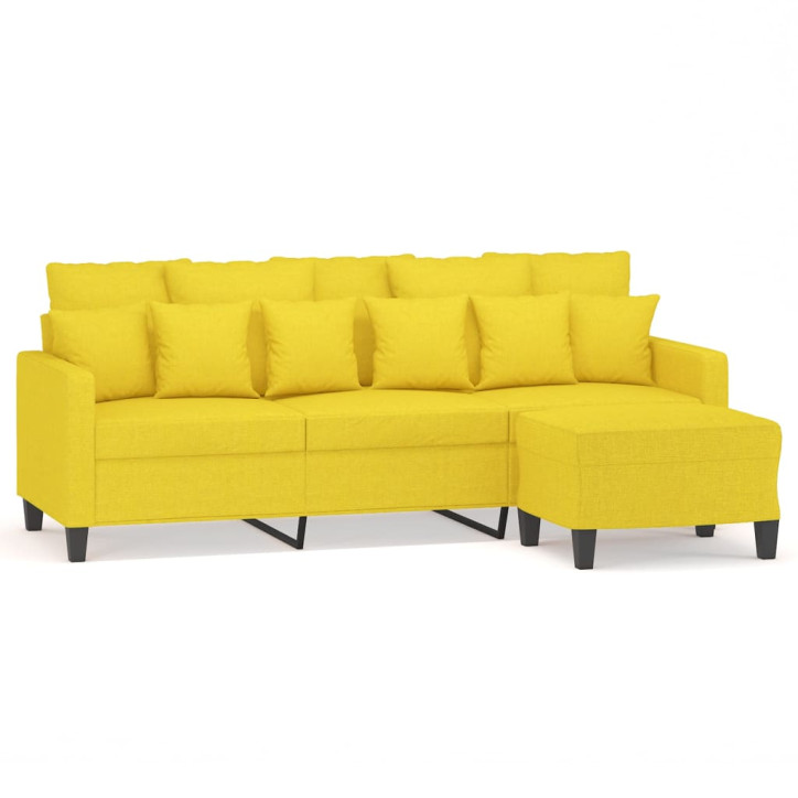 Trivietė sofa su pakoja, šviesiai geltona, 180cm, audinys