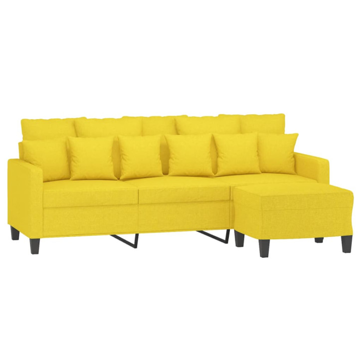 Trivietė sofa su pakoja, šviesiai geltona, 180cm, audinys