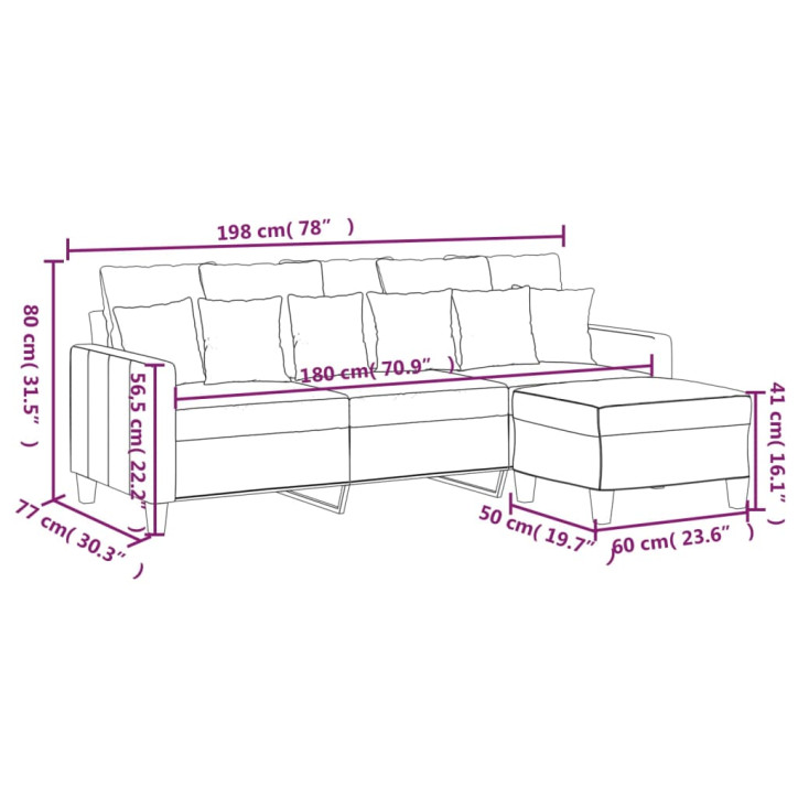 Trivietė sofa su pakoja, šviesiai geltona, 180cm, audinys