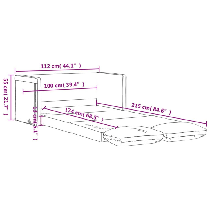 Grindų sofa-lova, 2-1, vyno, 112x174x55cm, dirbtinė oda