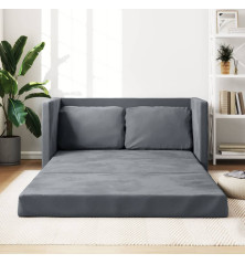 Grindų sofa-lova, 2-1, tamsiai pilka, 122x204x55cm, aksomas