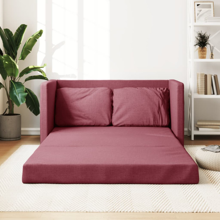 Grindų sofa-lova, 2-1, raudonojo vyno, 112x174x55cm, audinys