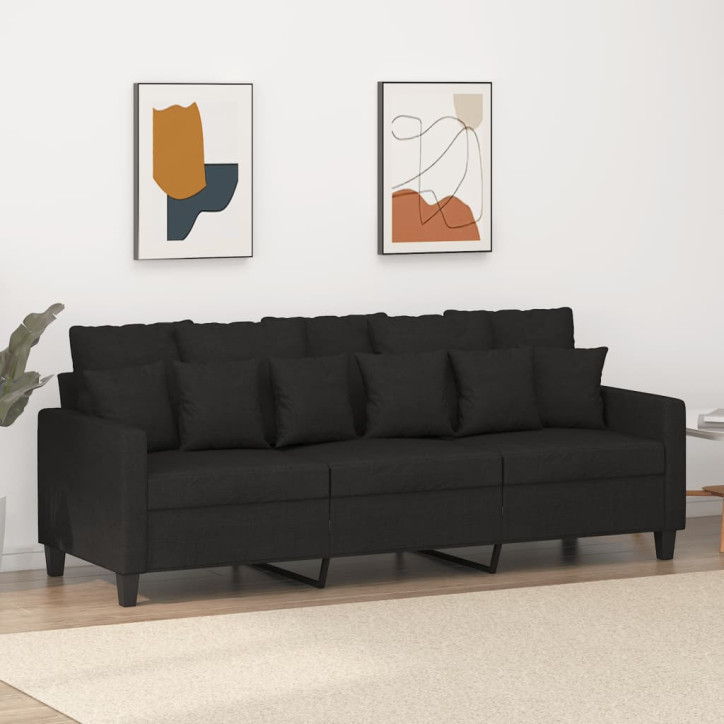 Trivietė sofa, juodos spalvos, 180cm, audinys