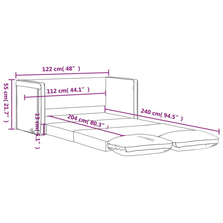 Grindų sofa-lova, 2-1, šviesiai pilka, 122x204x55cm, aksomas