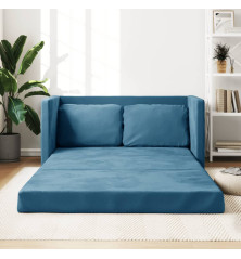 Grindų sofa-lova, 2-1, mėlynos spalvos, 122x204x55cm, aksomas