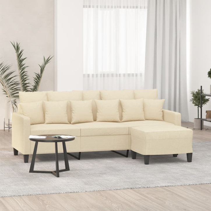 Trivietė sofa su pakoja, kreminės spalvos, 180cm, audinys