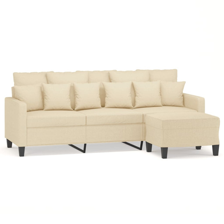 Trivietė sofa su pakoja, kreminės spalvos, 180cm, audinys