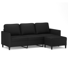 Trivietė sofa su pakoja, juodos spalvos, 180cm, dirbtinė oda