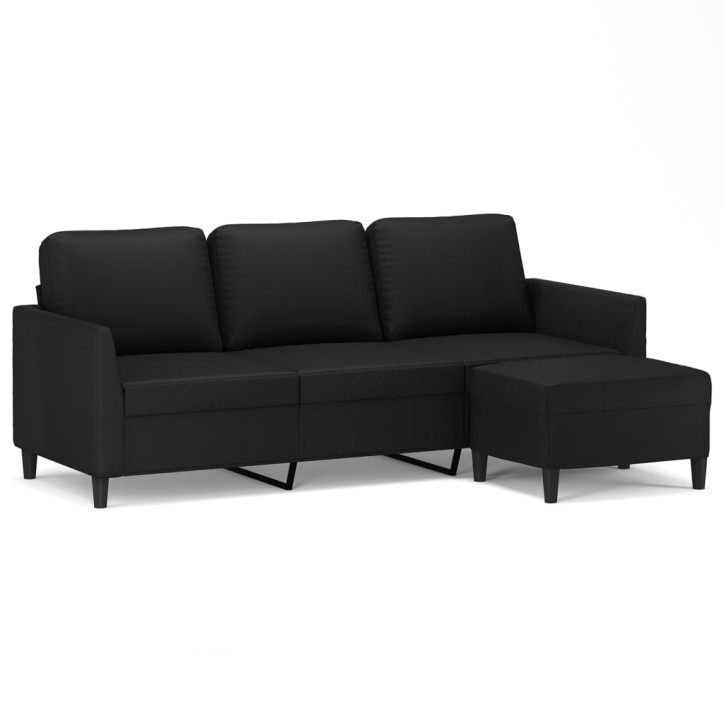 Trivietė sofa su pakoja, juodos spalvos, 180cm, dirbtinė oda