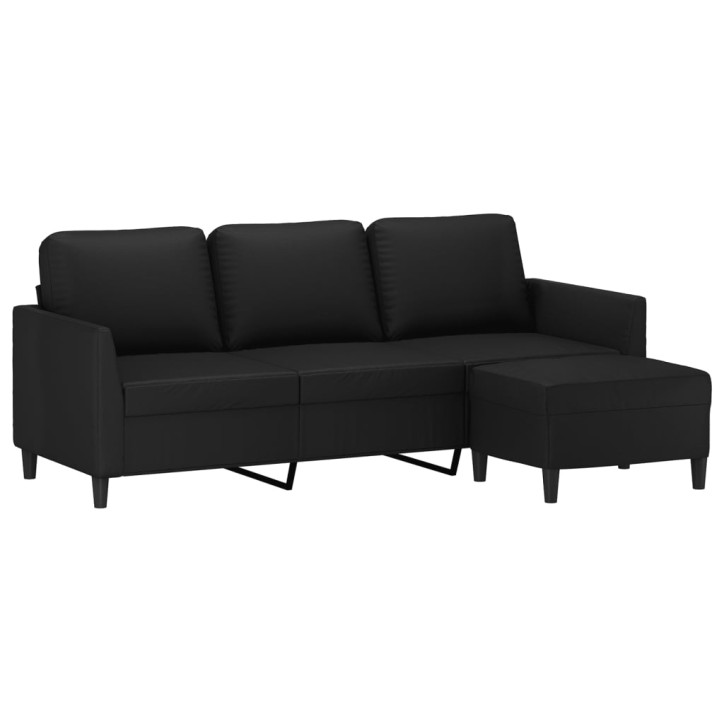 Trivietė sofa su pakoja, juodos spalvos, 180cm, dirbtinė oda