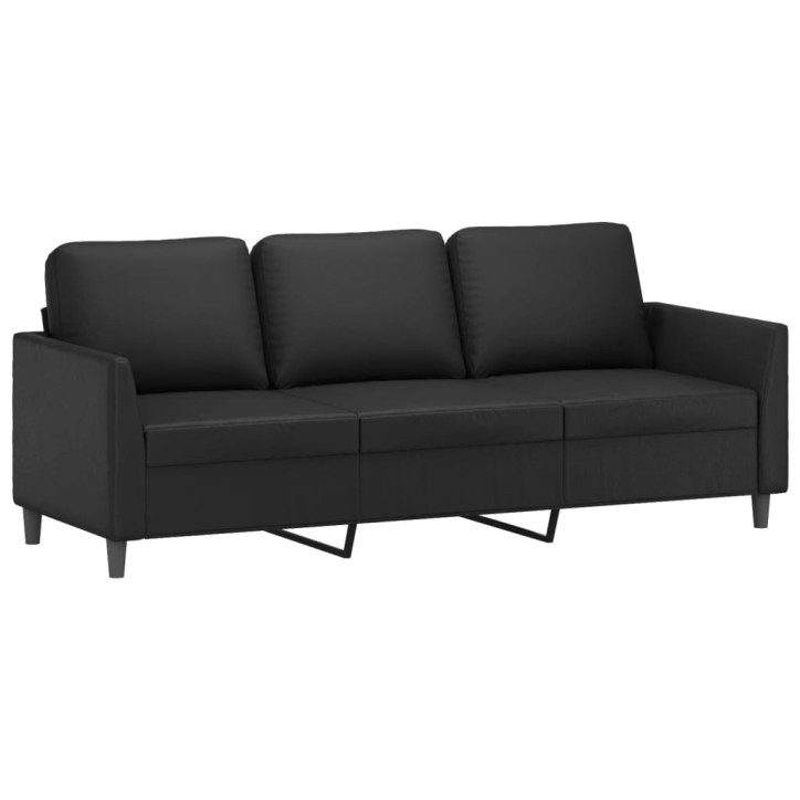 Trivietė sofa su pakoja, juodos spalvos, 180cm, dirbtinė oda