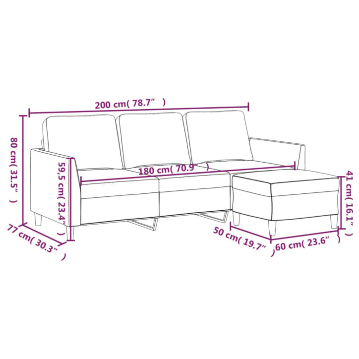 Trivietė sofa su pakoja, juodos spalvos, 180cm, dirbtinė oda