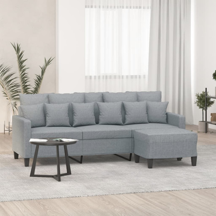 Trivietė sofa su pakoja, šviesiai pilka, 180cm, audinys