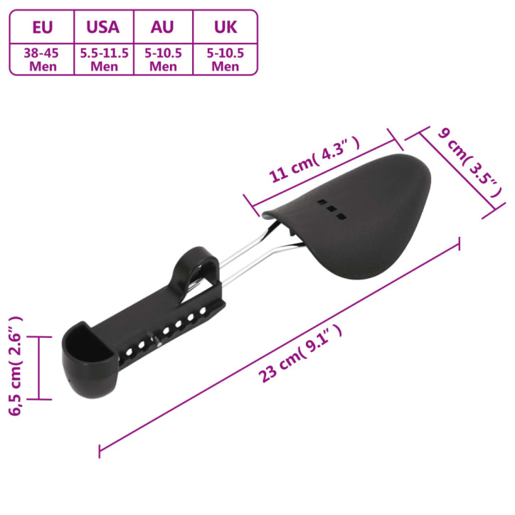 Batų kurpaliai, 5 poros, juodos spalvos, plastikas, EU 38–45