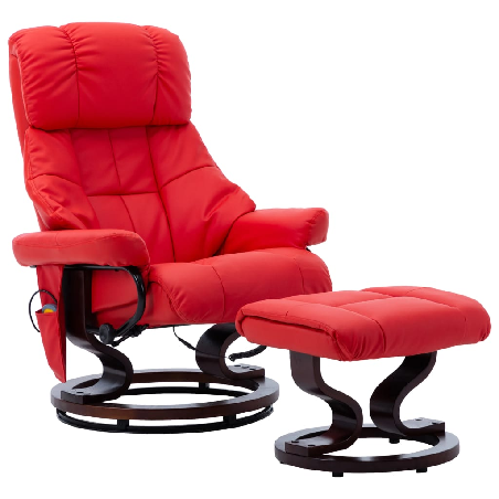 Atlošiamas masažinis krėslas, raudonas, dirbtinė oda ir mediena