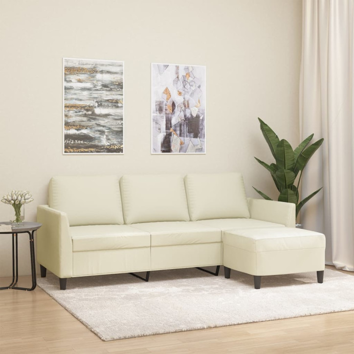 Trivietė sofa su pakoja, kreminės spalvos, 180cm, dirbtinė oda