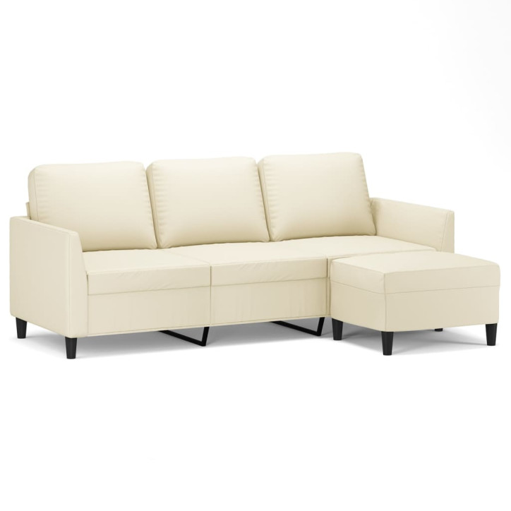 Trivietė sofa su pakoja, kreminės spalvos, 180cm, dirbtinė oda