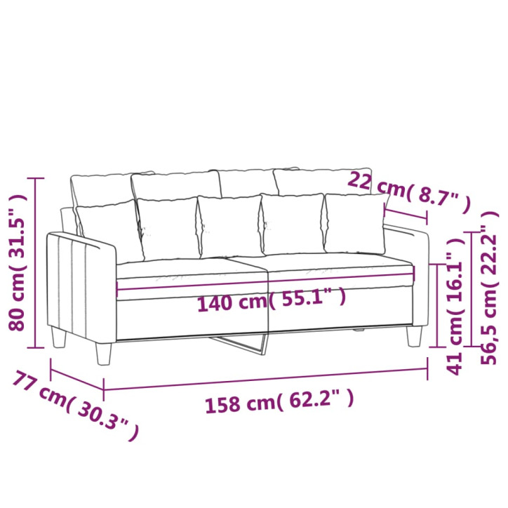 Dvivietė sofa, juodos spalvos, 140cm, audinys