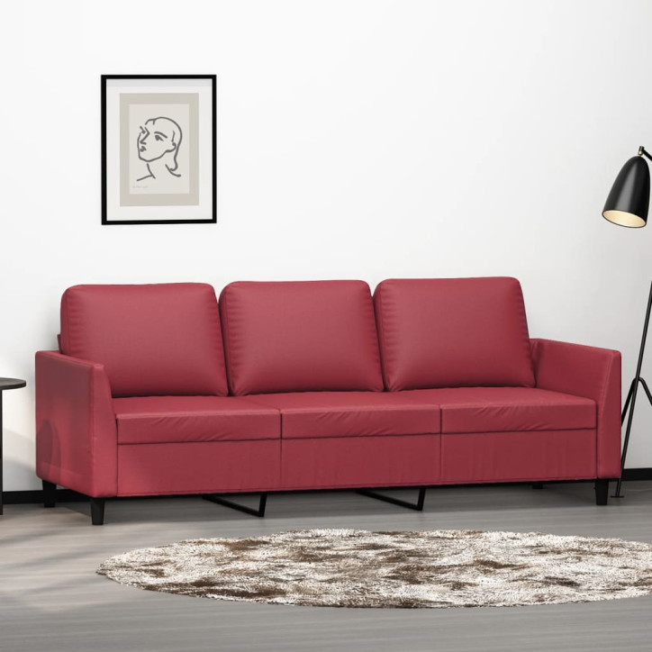 Trivietė sofa, raudonojo vyno spalvos, 180cm, dirbtinė oda